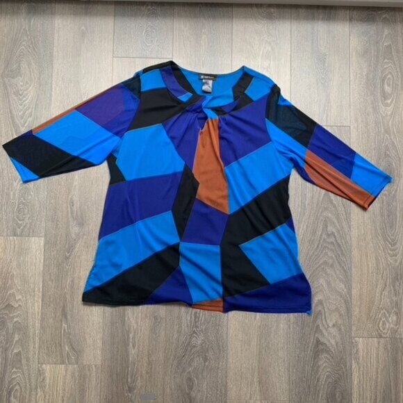 INC International Women’s Top y2k 2000s Concepts Draped Plus Size 3X Blue Print - Picture 3 of 11